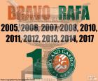 Рафаэль Надаль выиграл его десятой Ролан Гаррос название, 2005,2006,2007,2008,2010,2011,2012,2013,2014,2017